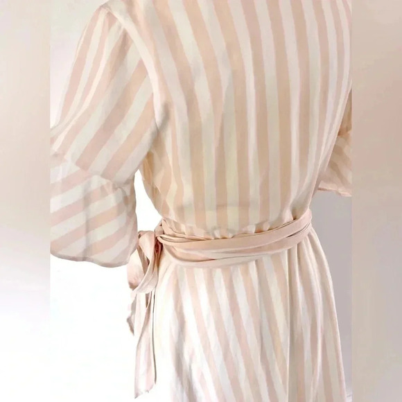Rachel Parcell Linen Blend Wrap Dress Pink and White‎ Striped Ruffle Midi Small - Picture 9 of 13
